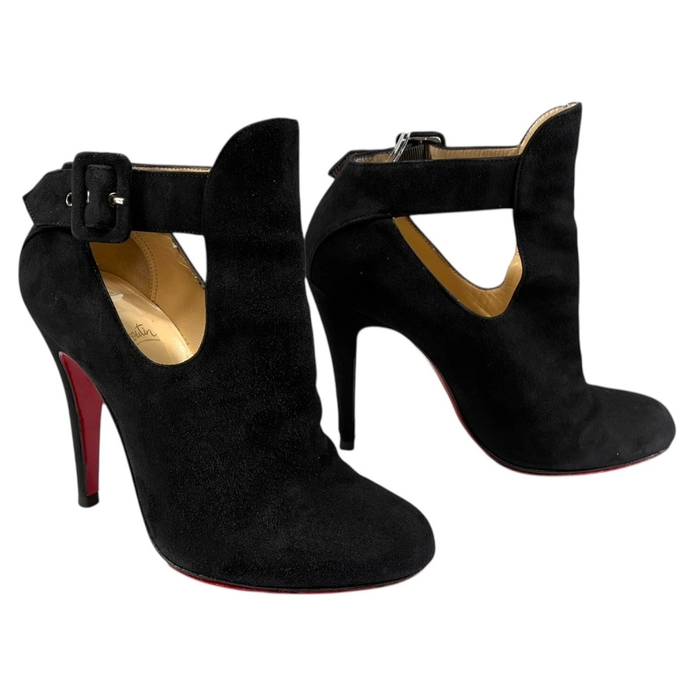 Christian Louboutin Suede Cutout Accent Pumps Buckle Ankle‎ Bootie 36.5 4" 100mm
